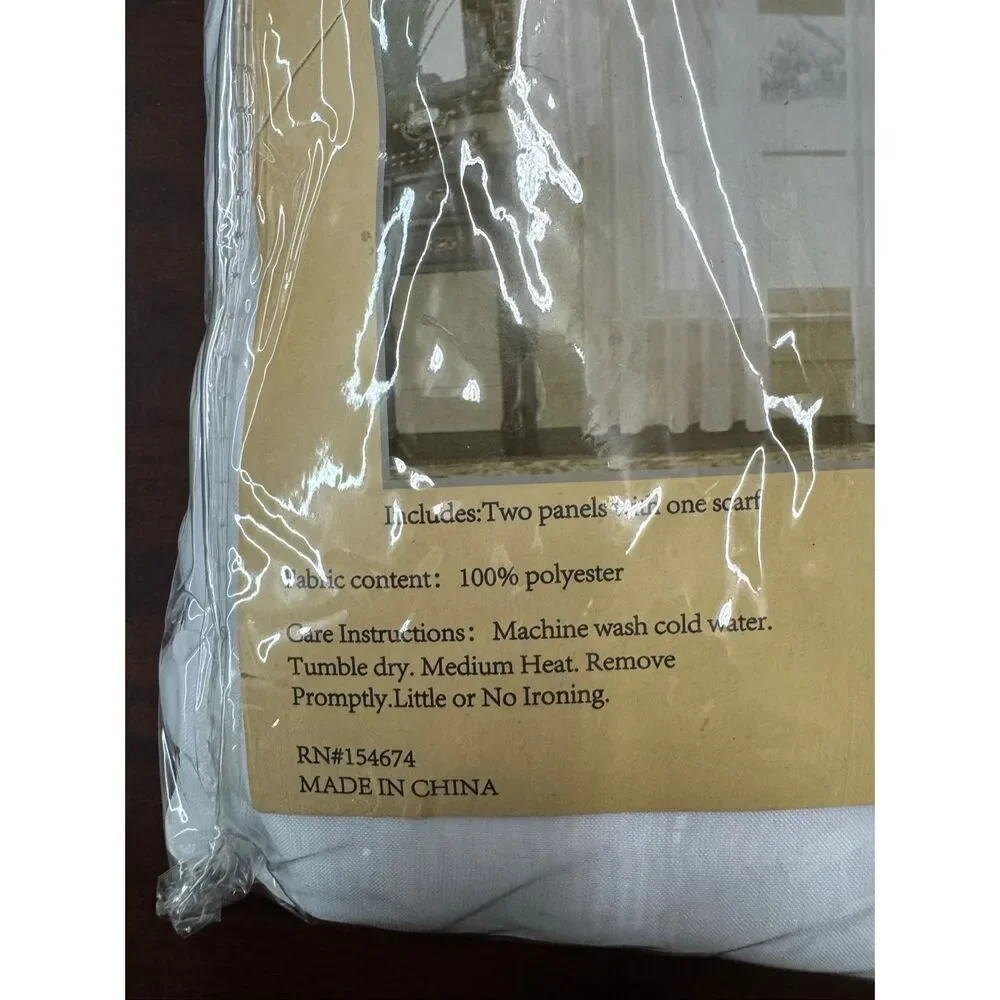 NWT WPM White Voile Sheer Curtain and Scarf Set